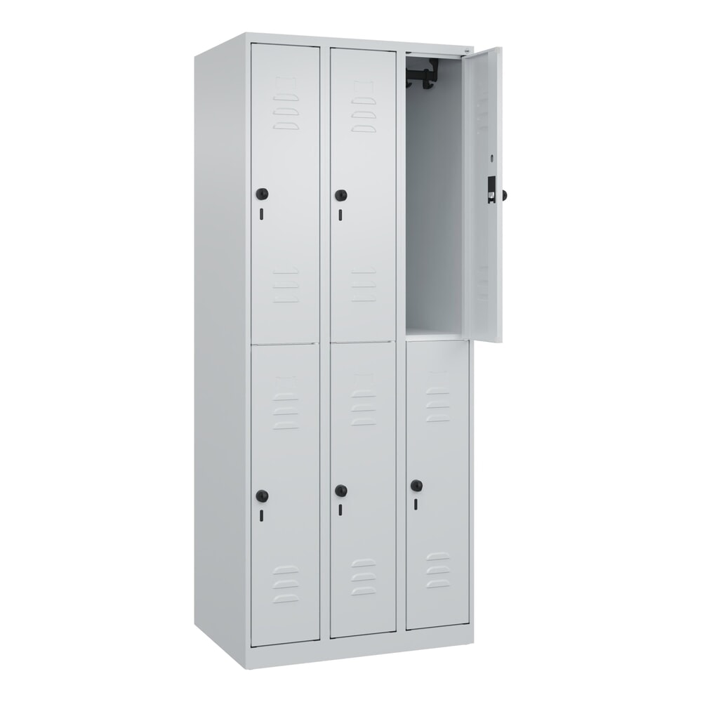Produktabbildung Nr. 1: C+P Doppelstock-Spind Classic PLUS, 3 Abteile, HxBxT 1.850 x 750 x 500 mm, lichtgrau, lichtgrau, für Vorhängeschloss, 6 Fächer