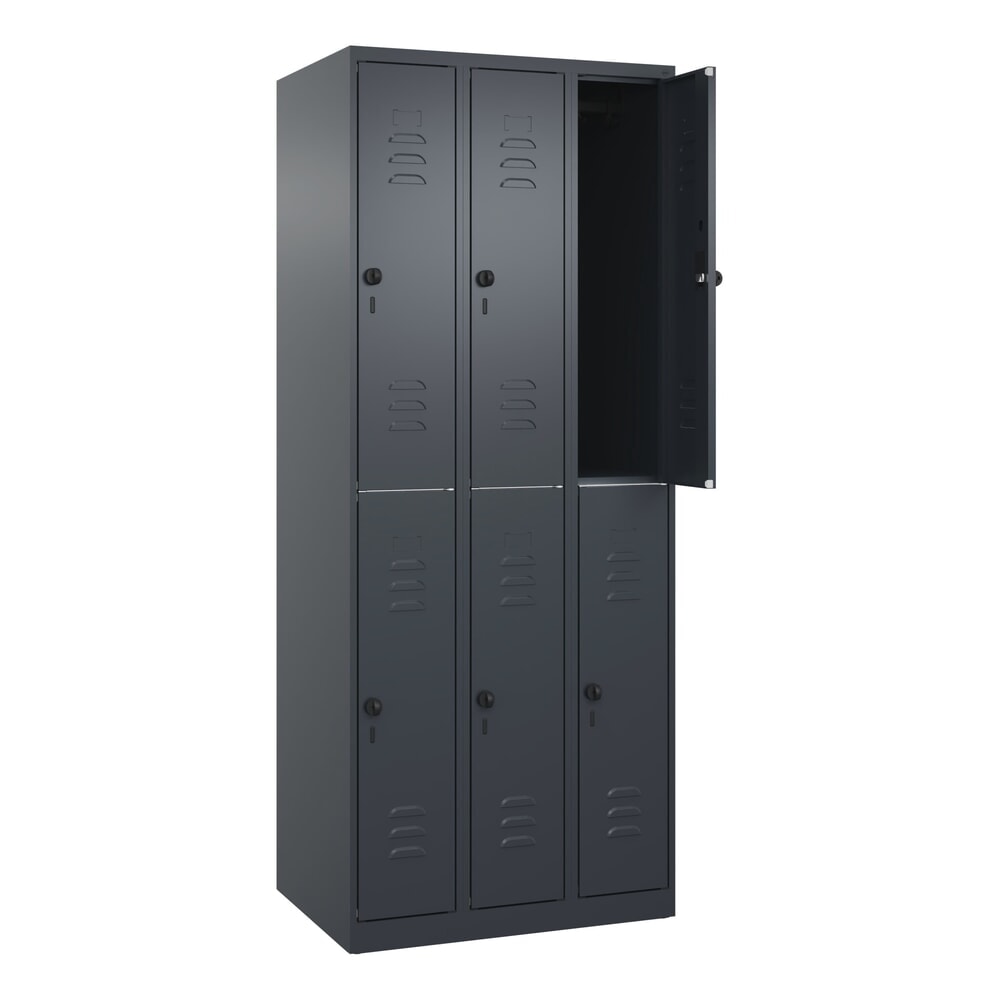 Produktabbildung: C+P Doppelstock-Spind Classic PLUS, 3 Abteile, HxBxT 1.850 x 750 x 500 mm, anthrazitgrau, anthrazitgrau, für Vorhängeschloss, 6 Fächer