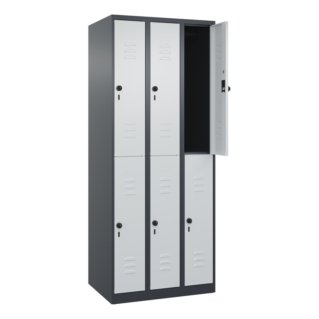 C+P Doppelstock-Spind Classic PLUS, 3 Abteile, HxBxT 1.850 x 750 x 500 mm, anthrazitgrau, lichtgrau, für Vorhängeschloss, 6 Fächer Produktabbildung Nr. 1: C+P Doppelstock-Spind Classic PLUS, 3 Abteile, HxBxT 1.850 x 750 x 500 mm, anthrazitgrau, lichtgrau, für Vorhängeschloss, 6 Fächer