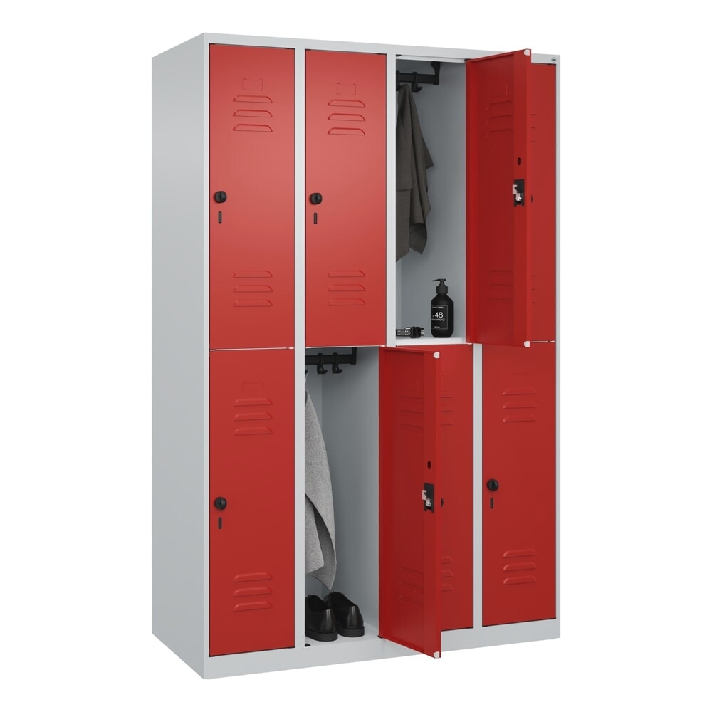 Produktabbildung Nr. 9: C+P Doppelstock-Spind Classic PLUS, 4 Abteile, HxBxT 1.850 x 1.200 x 500 mm, lichtgrau, rubinrot, für Vorhängeschloss, 8 Fächer