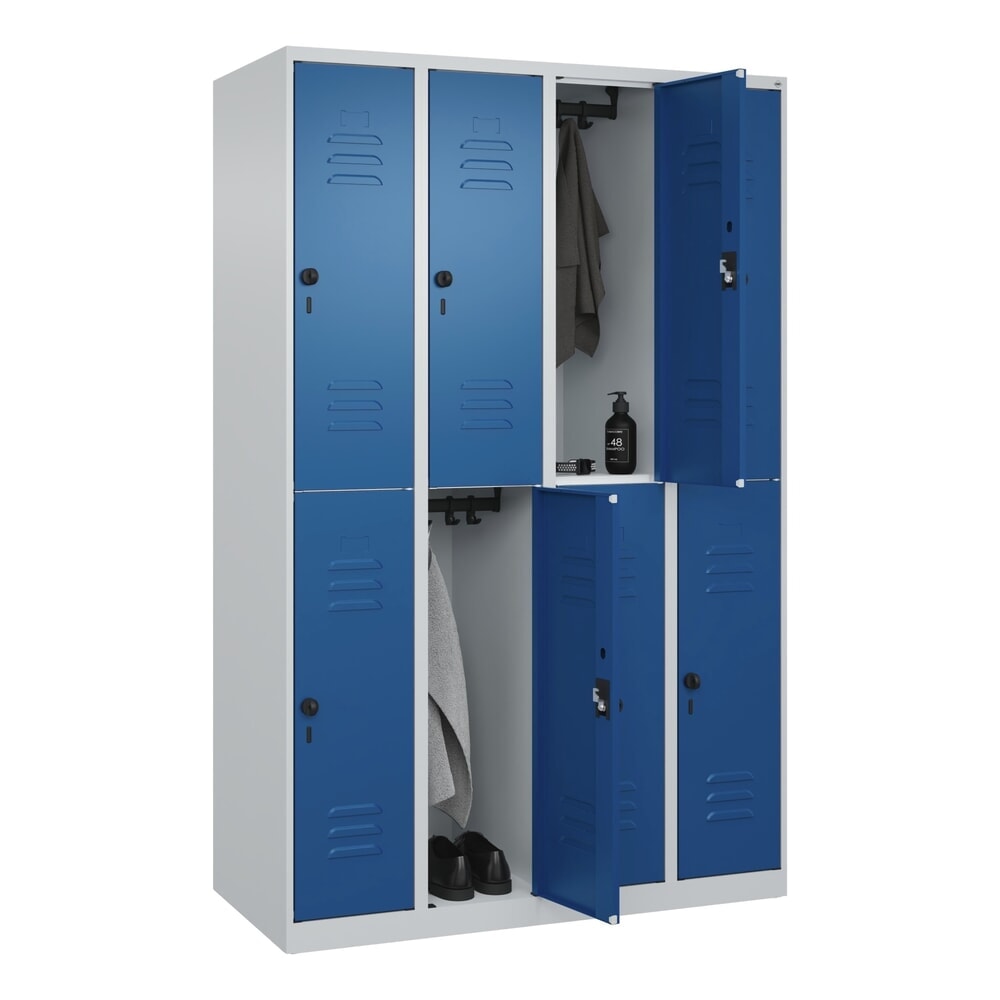 Produktabbildung Nr. 10: C+P Doppelstock-Spind Classic PLUS, 4 Abteile, HxBxT 1.850 x 1.200 x 500 mm, lichtgrau, enzianblau, für Vorhängeschloss, 8 Fächer