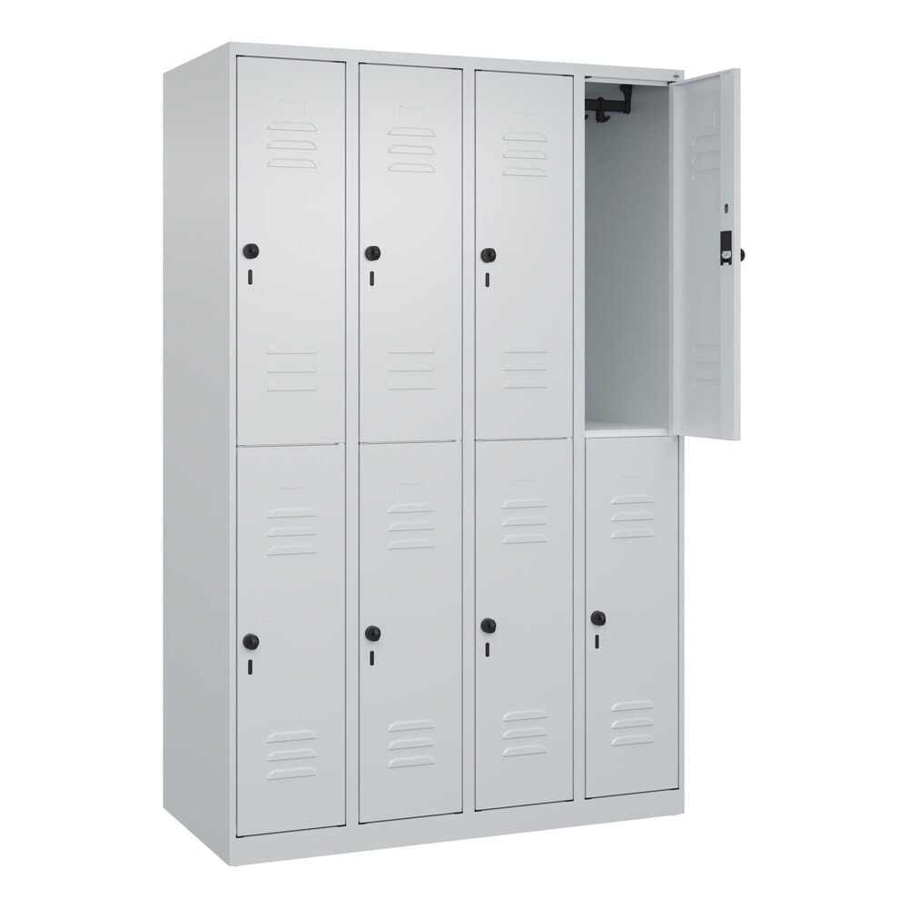 Produktabbildung: C+P Doppelstock-Spind Classic PLUS, 4 Abteile, HxBxT 1.850 x 1.200 x 500 mm, lichtgrau, lichtgrau, für Vorhängeschloss, 8 Fächer