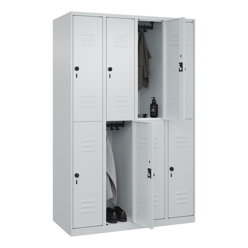Produktabbildung Nr. 10: C+P Doppelstock-Spind Classic PLUS, 4 Abteile, HxBxT 1.850 x 1.200 x 500 mm, lichtgrau, lichtgrau, für Vorhängeschloss, 8 Fächer