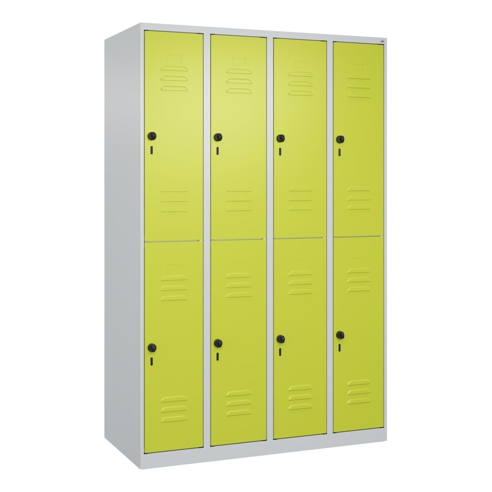 Produktabbildung Nr. 9: C+P Doppelstock-Spind Classic PLUS, 4 Abteile, HxBxT 1.850 x 1.200 x 500 mm, lichtgrau, clowngrün, für Vorhängeschloss, 8 Fächer