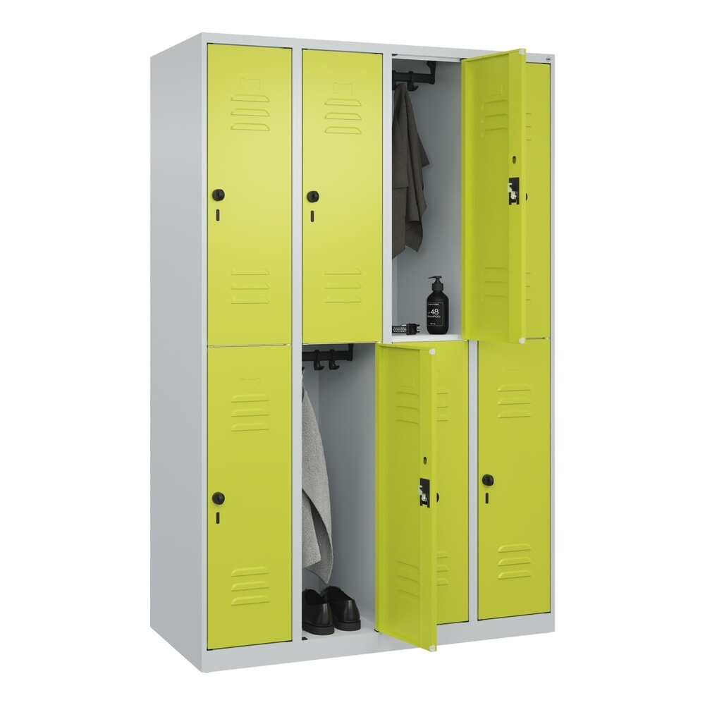 Produktabbildung Nr. 10: C+P Doppelstock-Spind Classic PLUS, 4 Abteile, HxBxT 1.850 x 1.200 x 500 mm, lichtgrau, clowngrün, für Vorhängeschloss, 8 Fächer