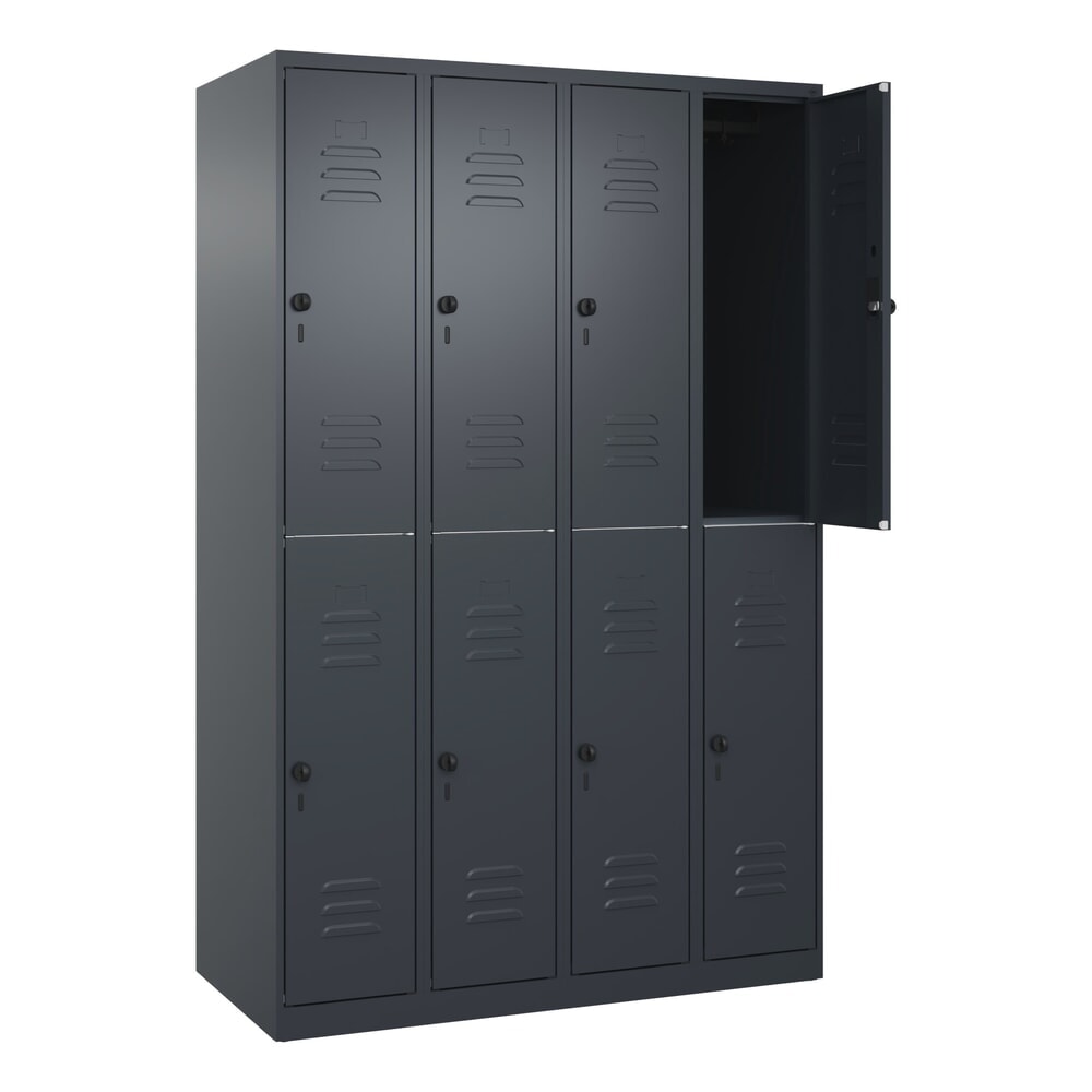 Produktabbildung: C+P Doppelstock-Spind Classic PLUS, 4 Abteile, HxBxT 1.850 x 1.200 x 500 mm, anthrazitgrau, anthrazitgrau, für Vorhängeschloss, 8 Fächer