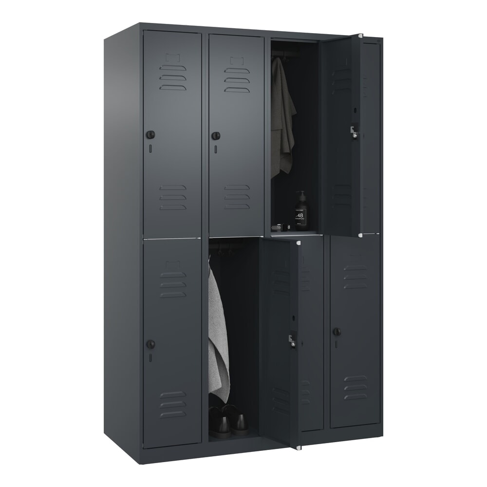 Produktabbildung Nr. 10: C+P Doppelstock-Spind Classic PLUS, 4 Abteile, HxBxT 1.850 x 1.200 x 500 mm, anthrazitgrau, anthrazitgrau, für Vorhängeschloss, 8 Fächer
