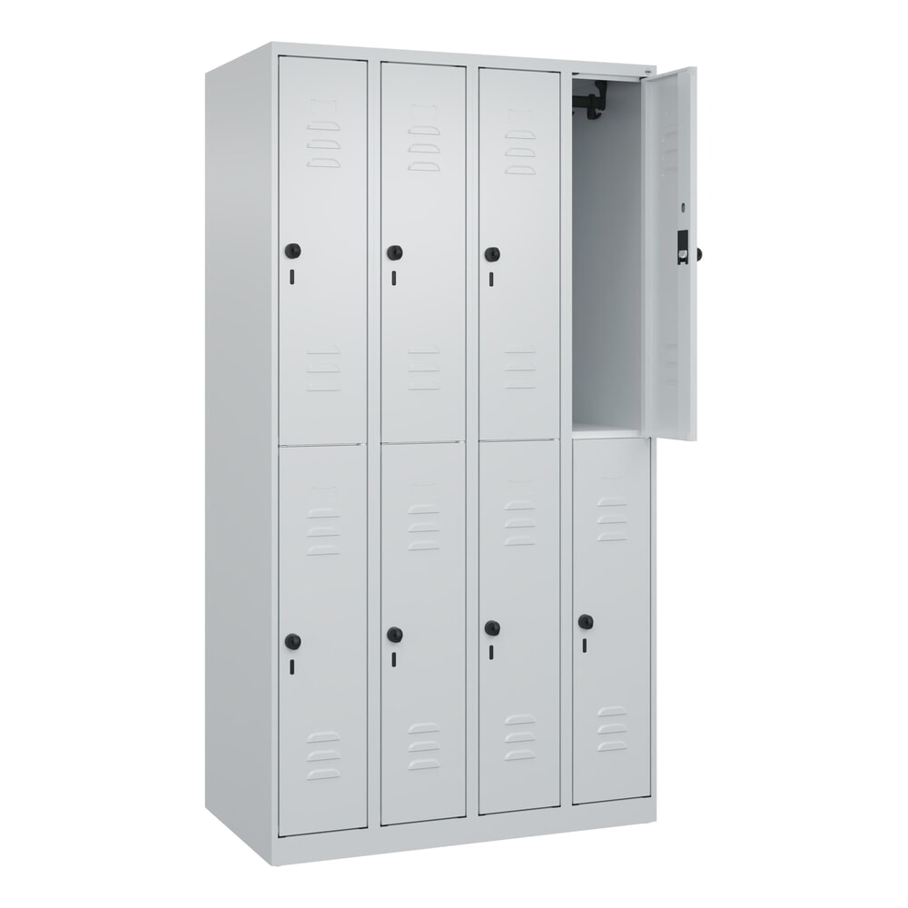 C+P Doppelstock-Spind Classic PLUS, 4 Abteile, HxBxT 1.850 x 1.000 x 500 mm, lichtgrau, lichtgrau, für Vorhängeschloss, 8 Fächer Produktabbildung Nr. 1: C+P Doppelstock-Spind Classic PLUS, 4 Abteile, HxBxT 1.850 x 1.000 x 500 mm, lichtgrau, lichtgrau, für Vorhängeschloss, 8 Fächer
