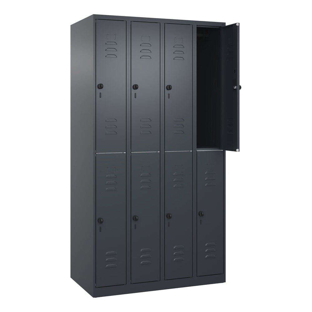 C+P Doppelstock-Spind Classic PLUS, 4 Abteile, HxBxT 1.850 x 1.000 x 500 mm, anthrazitgrau, anthrazitgrau, für Vorhängeschloss, 8 Fächer Produktabbildung Nr. 1: C+P Doppelstock-Spind Classic PLUS, 4 Abteile, HxBxT 1.850 x 1.000 x 500 mm, anthrazitgrau, anthrazitgrau, für Vorhängeschloss, 8 Fächer