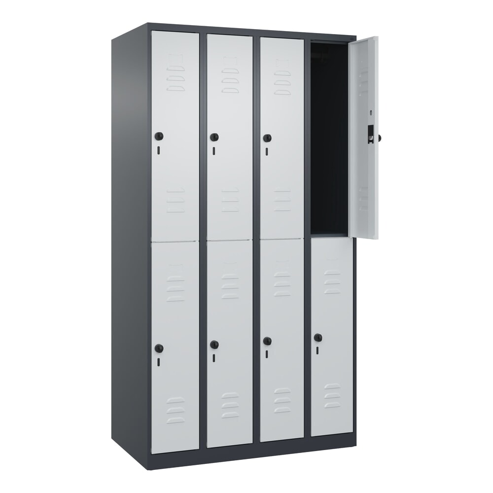 C+P Doppelstock-Spind Classic PLUS, 4 Abteile, HxBxT 1.850 x 1.000 x 500 mm, anthrazitgrau, lichtgrau, für Vorhängeschloss, 8 Fächer Produktabbildung Nr. 1: C+P Doppelstock-Spind Classic PLUS, 4 Abteile, HxBxT 1.850 x 1.000 x 500 mm, anthrazitgrau, lichtgrau, für Vorhängeschloss, 8 Fächer