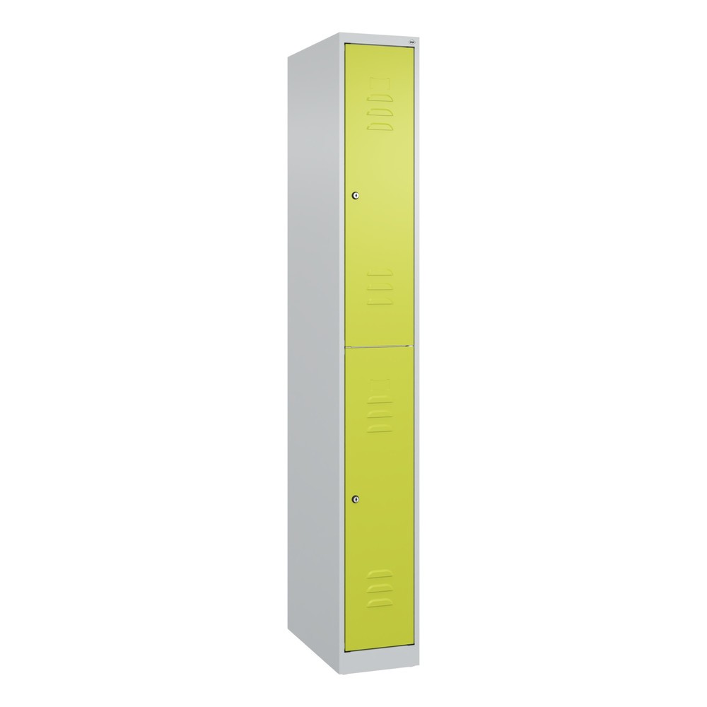 Produktabbildung: C+P Doppelstock-Spind Classic PLUS, 1 Abteil, HxBxT 1.850 x 250 x 500 mm, lichtgrau, clowngrün, Zylinderschloss, 2 Fächer