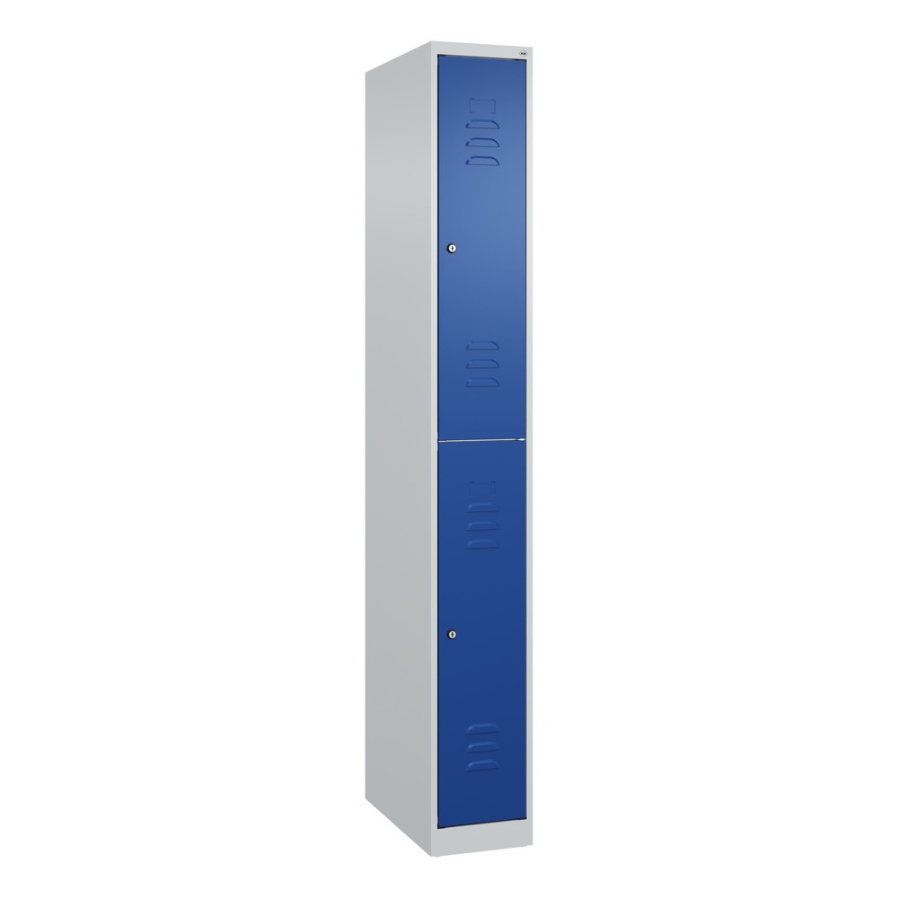 Produktabbildung: C+P Doppelstock-Spind Classic PLUS, 1 Abteil, HxBxT 1.850 x 250 x 500 mm, lichtgrau, enzianblau, Zylinderschloss, 2 Fächer