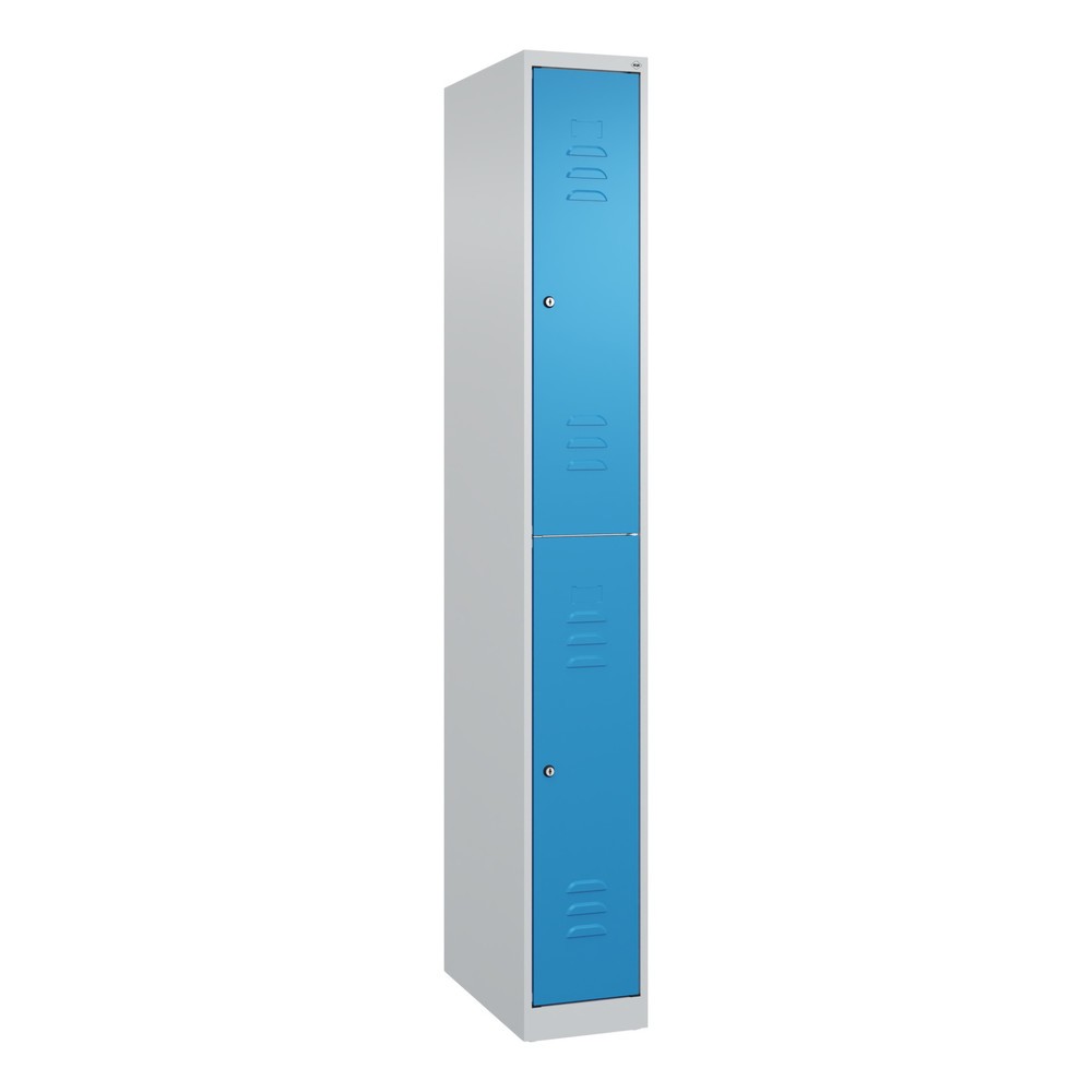 Produktabbildung: C+P Doppelstock-Spind Classic PLUS, 1 Abteil, HxBxT 1.850 x 250 x 500 mm, lichtgrau, lichtblau, Zylinderschloss, 2 Fächer