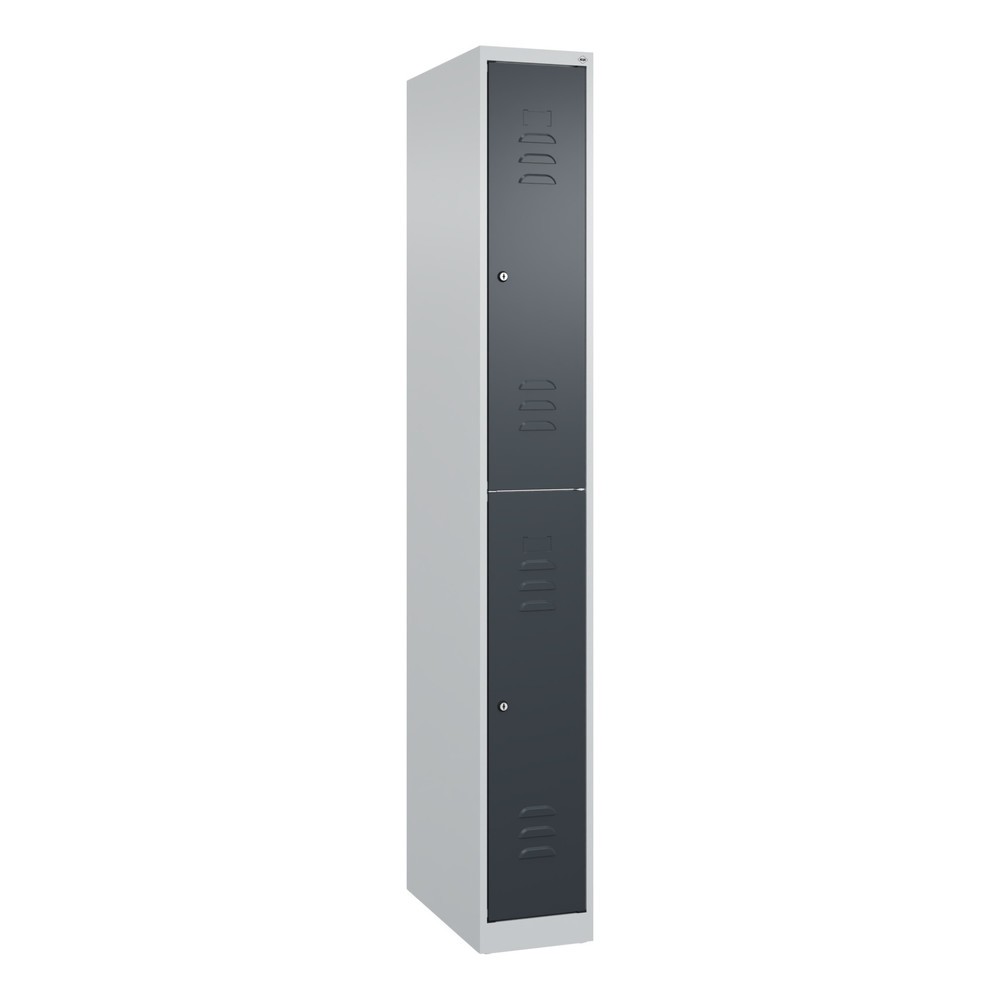 Produktabbildung: C+P Doppelstock-Spind Classic PLUS, 1 Abteil, HxBxT 1.850 x 250 x 500 mm, lichtgrau, anthrazitgrau, Zylinderschloss, 2 Fächer