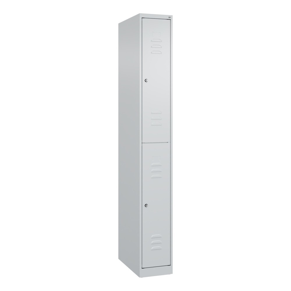 Produktabbildung: C+P Doppelstock-Spind Classic PLUS, 1 Abteil, HxBxT 1.850 x 250 x 500 mm, lichtgrau, lichtgrau, Zylinderschloss, 2 Fächer