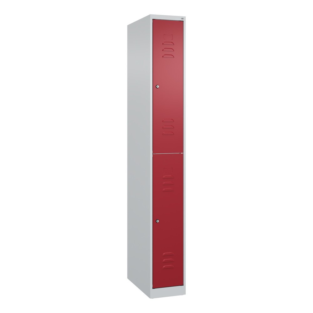 Produktabbildung: C+P Doppelstock-Spind Classic PLUS, 1 Abteil, HxBxT 1.850 x 250 x 500 mm, lichtgrau, rubinrot, Zylinderschloss, 2 Fächer