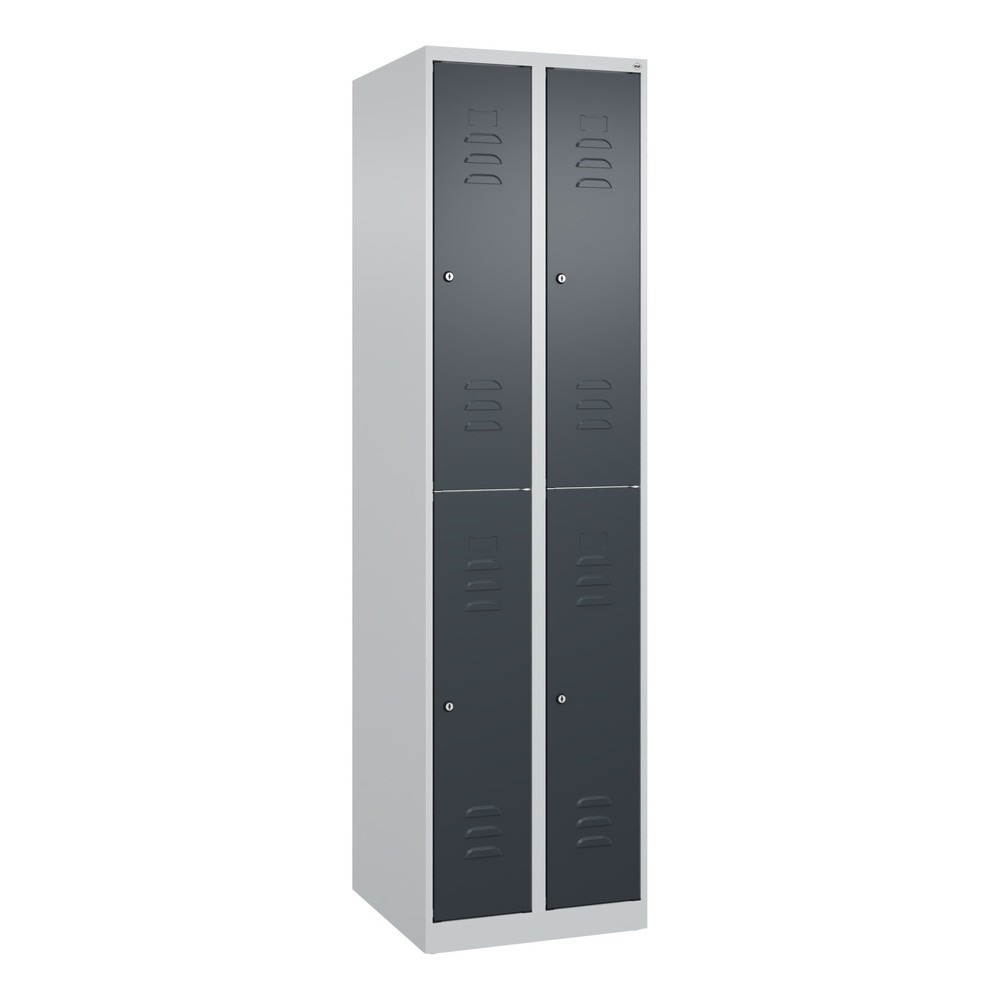 Produktabbildung: C+P Doppelstock-Spind Classic PLUS, 2 Abteile, HxBxT 1.850 x 500 x 500 mm, lichtgrau, anthrazitgrau, Zylinderschloss, 4 Fächer