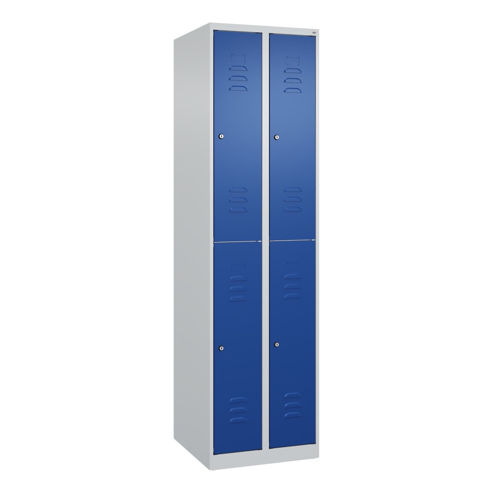 Produktabbildung: C+P Doppelstock-Spind Classic PLUS, 2 Abteile, HxBxT 1.850 x 500 x 500 mm, lichtgrau, enzianblau, Zylinderschloss, 4 Fächer