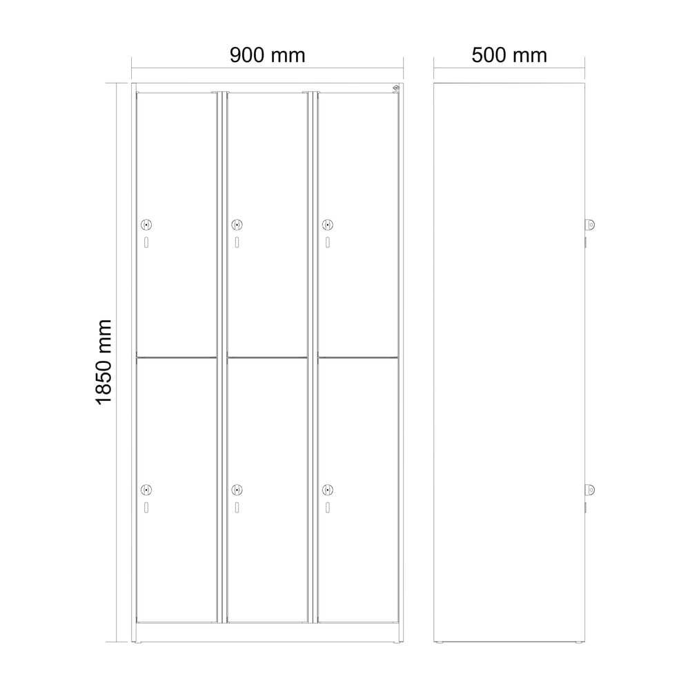 Produktabbildung Nr. 8: C+P Doppelstock-Spind Classic PLUS, 3 Abteile, HxBxT 1.850 x 900 x 500 mm, lichtgrau, enzianblau, für Vorhängeschloss, 6 Fächer