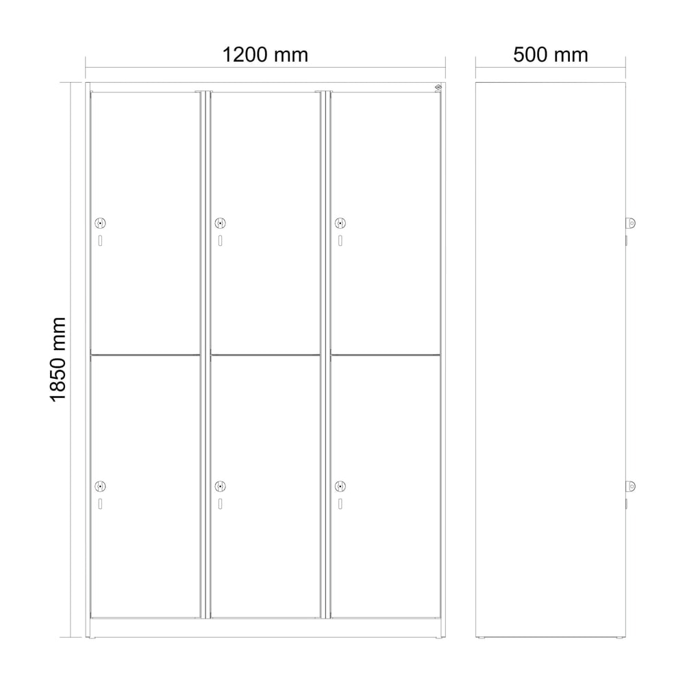 Produktabbildung Nr. 10: C+P Doppelstock-Spind Classic PLUS, 3 Abteile, HxBxT 1.850 x 1.200 x 500 mm, lichtgrau, rubinrot, für Vorhängeschloss, 6 Fächer