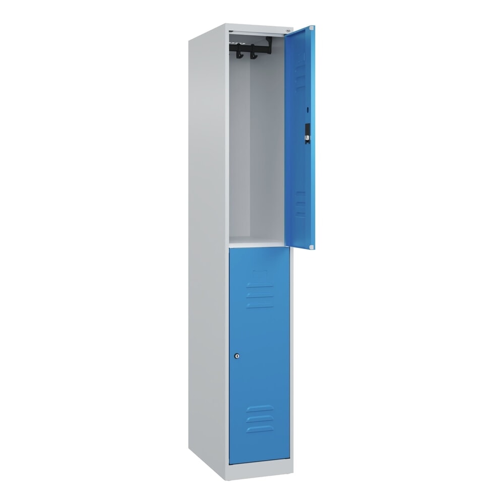 C+P Doppelstock-Spind Classic PLUS, 1 Abteil, HxBxT 1.850 x 300 x 500 mm, lichtgrau, lichtblau, Zylinderschloss, 2 Fächer Produktabbildung: C+P Doppelstock-Spind Classic PLUS, 1 Abteil, HxBxT 1.850 x 300 x 500 mm, lichtgrau, lichtblau, Zylinderschloss, 2 Fächer