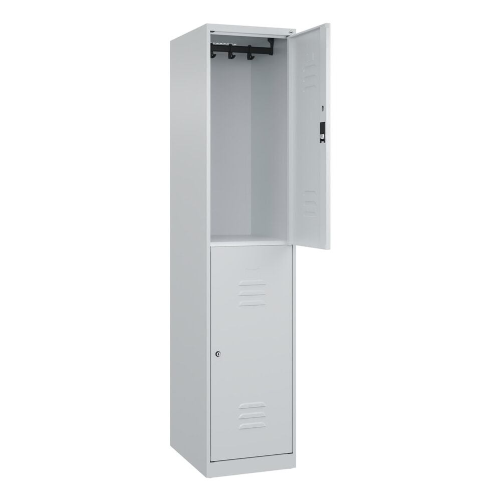 Produktabbildung: C+P Doppelstock-Spind Classic PLUS, 1 Abteil, HxBxT 1.850 x 400 x 500 mm, lichtgrau, lichtgrau, Zylinderschloss, 2 Fächer