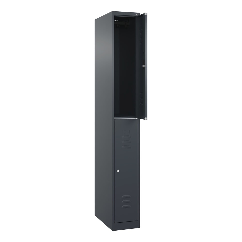 Produktabbildung: C+P Doppelstock-Spind Classic PLUS, 1 Abteil, HxBxT 1.850 x 250 x 500 mm, anthrazitgrau, anthrazitgrau, Zylinderschloss, 2 Fächer