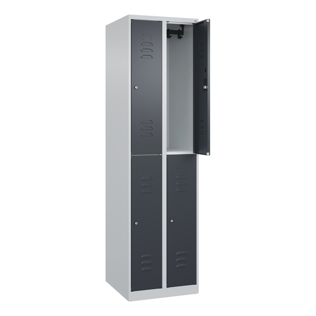 C+P Doppelstock-Spind Classic PLUS, 2 Abteile, HxBxT 1.850 x 500 x 500 mm, lichtgrau, anthrazitgrau, Zylinderschloss, 4 Fächer Produktabbildung Nr. 1: C+P Doppelstock-Spind Classic PLUS, 2 Abteile, HxBxT 1.850 x 500 x 500 mm, lichtgrau, anthrazitgrau, Zylinderschloss, 4 Fächer