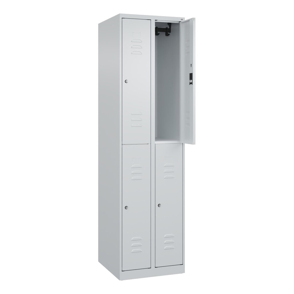 Produktabbildung Nr. 1: C+P Doppelstock-Spind Classic PLUS, 2 Abteile, HxBxT 1.850 x 500 x 500 mm, lichtgrau, lichtgrau, Zylinderschloss, 4 Fächer