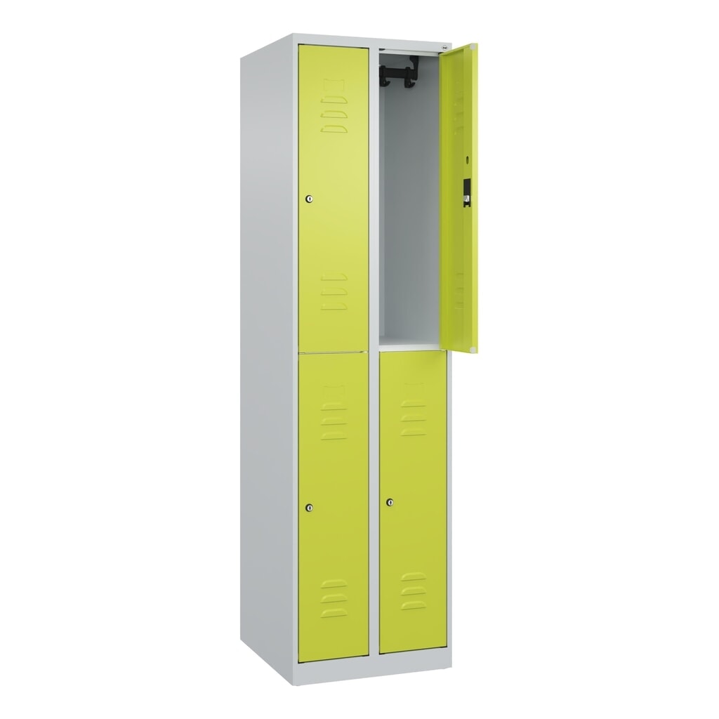 C+P Doppelstock-Spind Classic PLUS, 2 Abteile, HxBxT 1.850 x 500 x 500 mm, lichtgrau, clowngrün, Zylinderschloss, 4 Fächer Produktabbildung Nr. 1: C+P Doppelstock-Spind Classic PLUS, 2 Abteile, HxBxT 1.850 x 500 x 500 mm, lichtgrau, clowngrün, Zylinderschloss, 4 Fächer