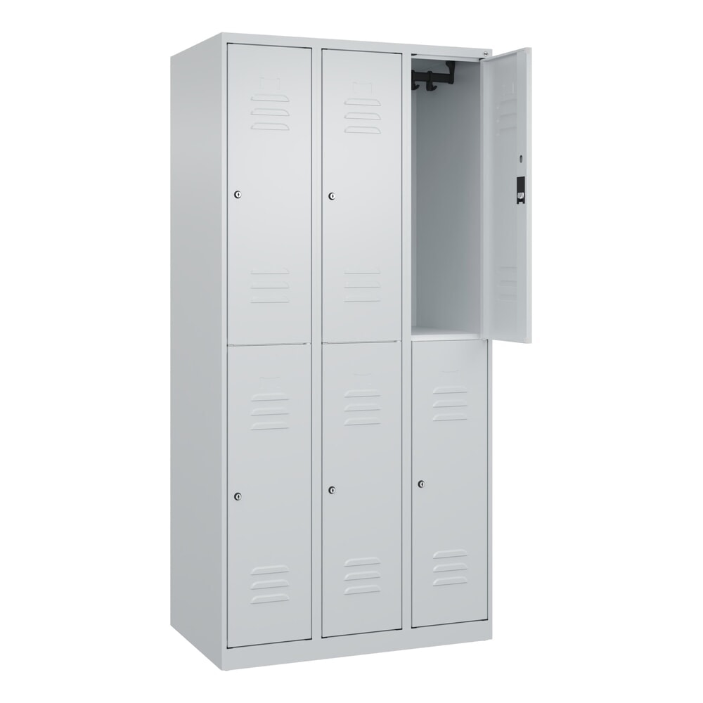 Produktabbildung Nr. 1: C+P Doppelstock-Spind Classic PLUS, 3 Abteile, HxBxT 1.850 x 900 x 500 mm, lichtgrau, lichtgrau, Zylinderschloss, 6 Fächer