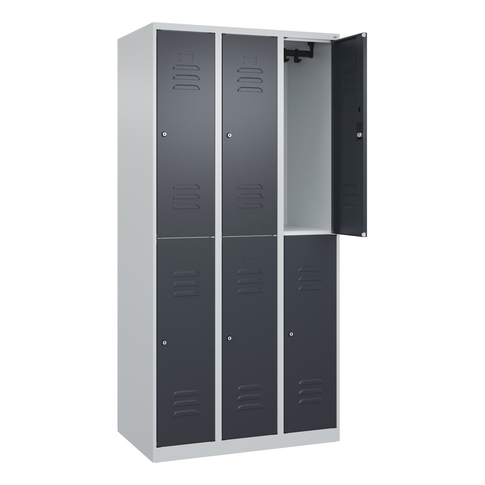 Produktabbildung Nr. 1: C+P Doppelstock-Spind Classic PLUS, 3 Abteile, HxBxT 1.850 x 900 x 500 mm, lichtgrau, anthrazitgrau, Zylinderschloss, 6 Fächer