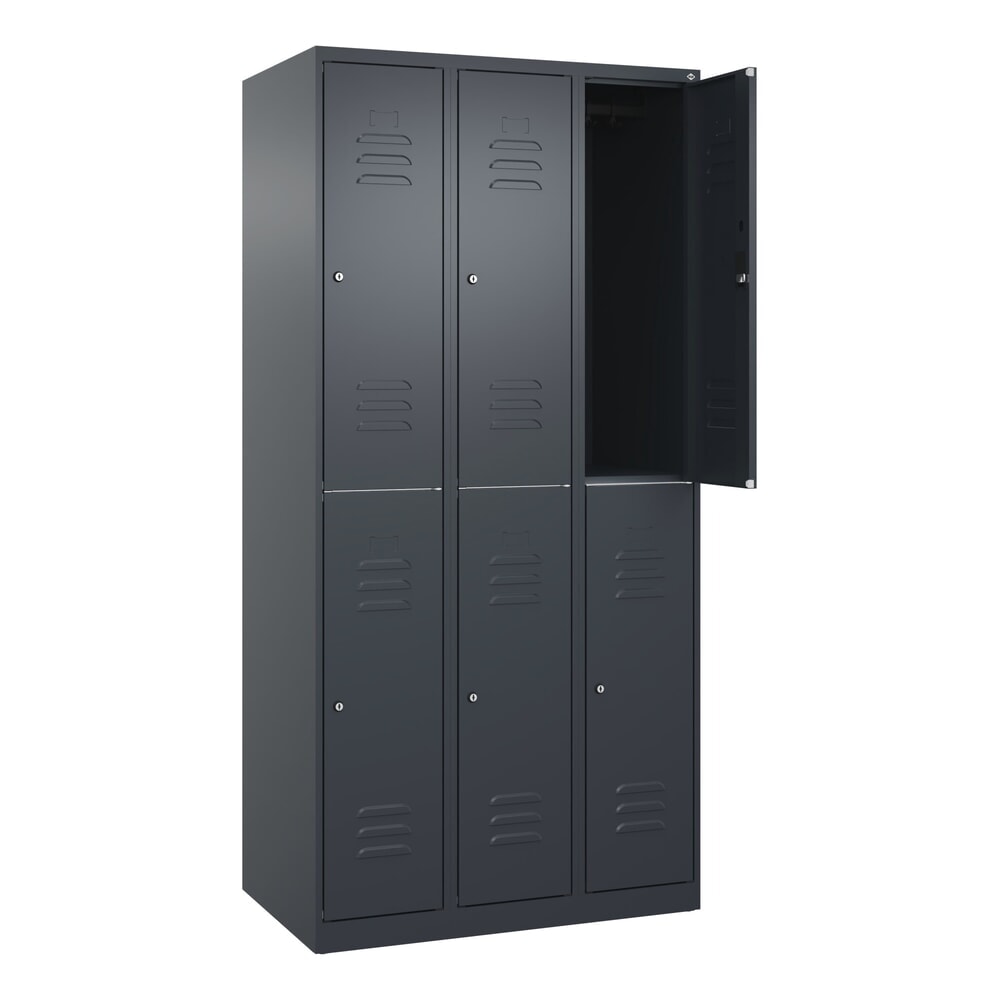 Produktabbildung Nr. 1: C+P Doppelstock-Spind Classic PLUS, 3 Abteile, HxBxT 1.850 x 900 x 500 mm, anthrazitgrau, anthrazitgrau, Zylinderschloss, 6 Fächer