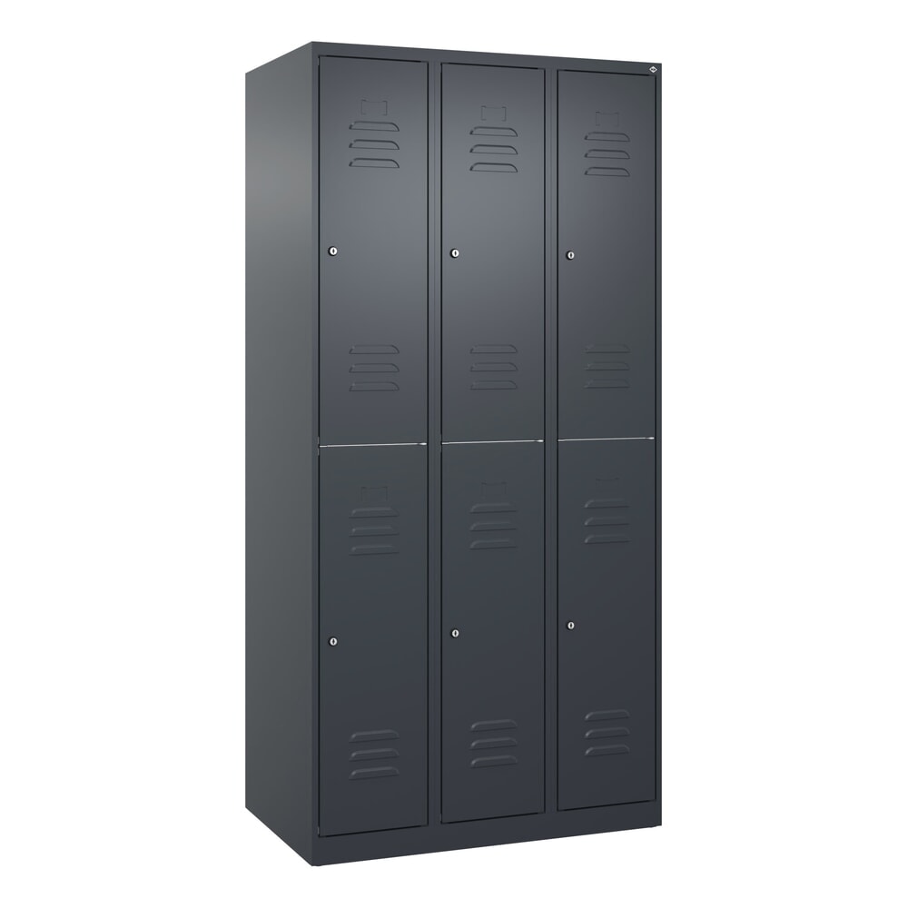 Produktabbildung Nr. 9: C+P Doppelstock-Spind Classic PLUS, 3 Abteile, HxBxT 1.850 x 900 x 500 mm, anthrazitgrau, anthrazitgrau, Zylinderschloss, 6 Fächer