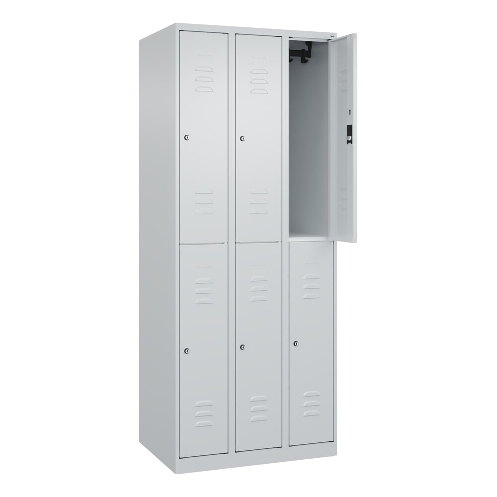 Produktabbildung: C+P Doppelstock-Spind Classic PLUS, 3 Abteile, HxBxT 1.850 x 750 x 500 mm, lichtgrau, lichtgrau, Zylinderschloss, 6 Fächer