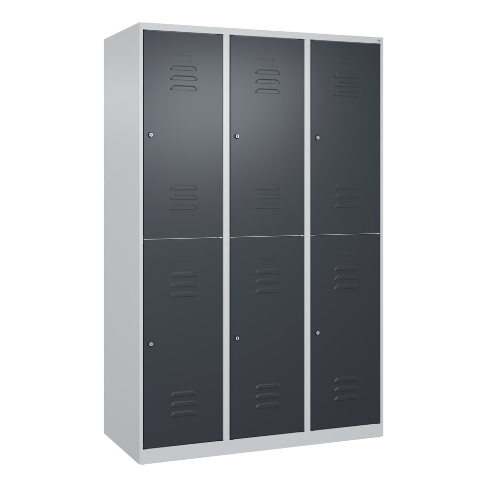 Produktabbildung Nr. 9: C+P Doppelstock-Spind Classic PLUS, 3 Abteile, HxBxT 1.850 x 1.200 x 500 mm, lichtgrau, anthrazitgrau, Zylinderschloss, 6 Fächer