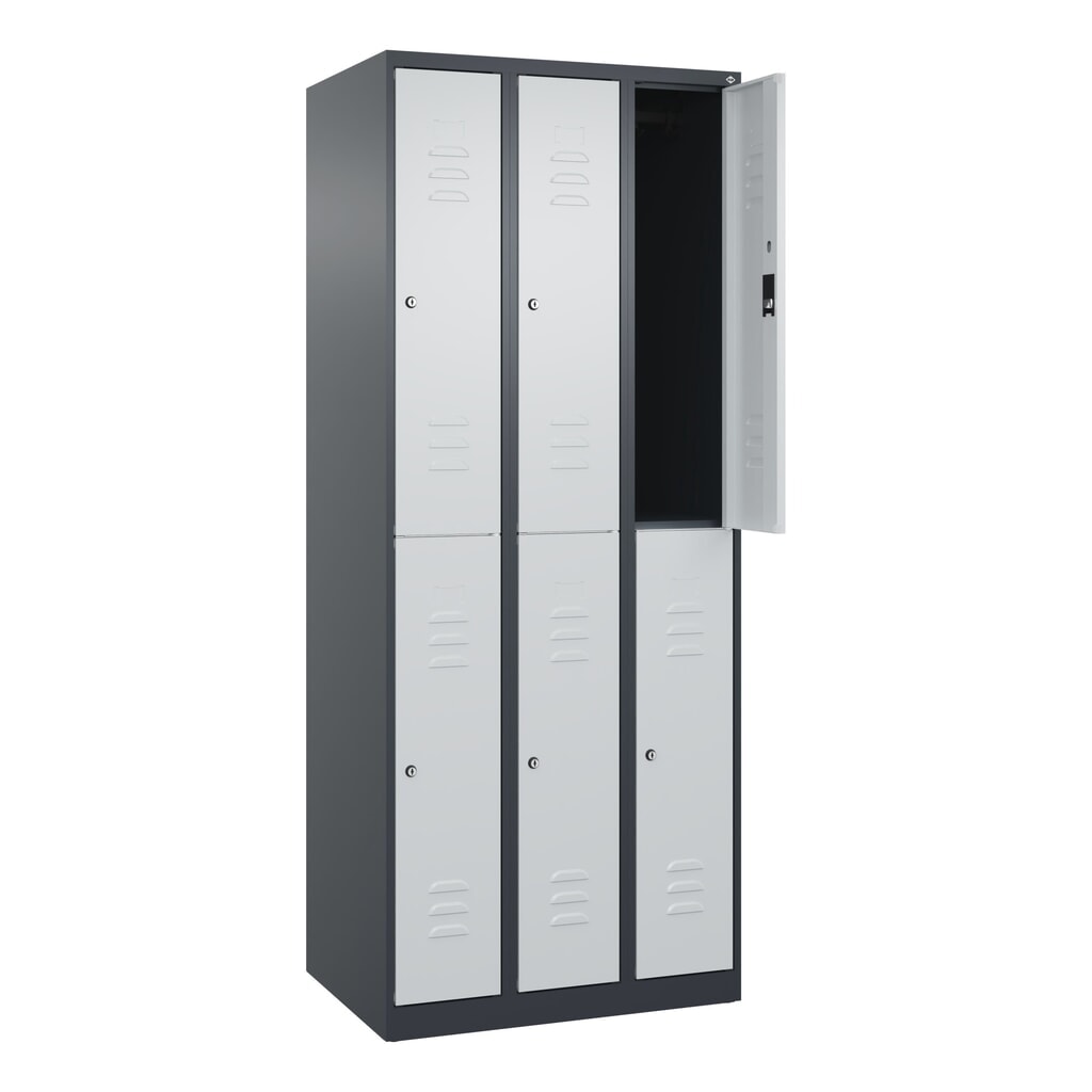 Produktabbildung Nr. 1: C+P Doppelstock-Spind Classic PLUS, 3 Abteile, HxBxT 1.850 x 750 x 500 mm, anthrazitgrau, lichtgrau, Zylinderschloss, 6 Fächer