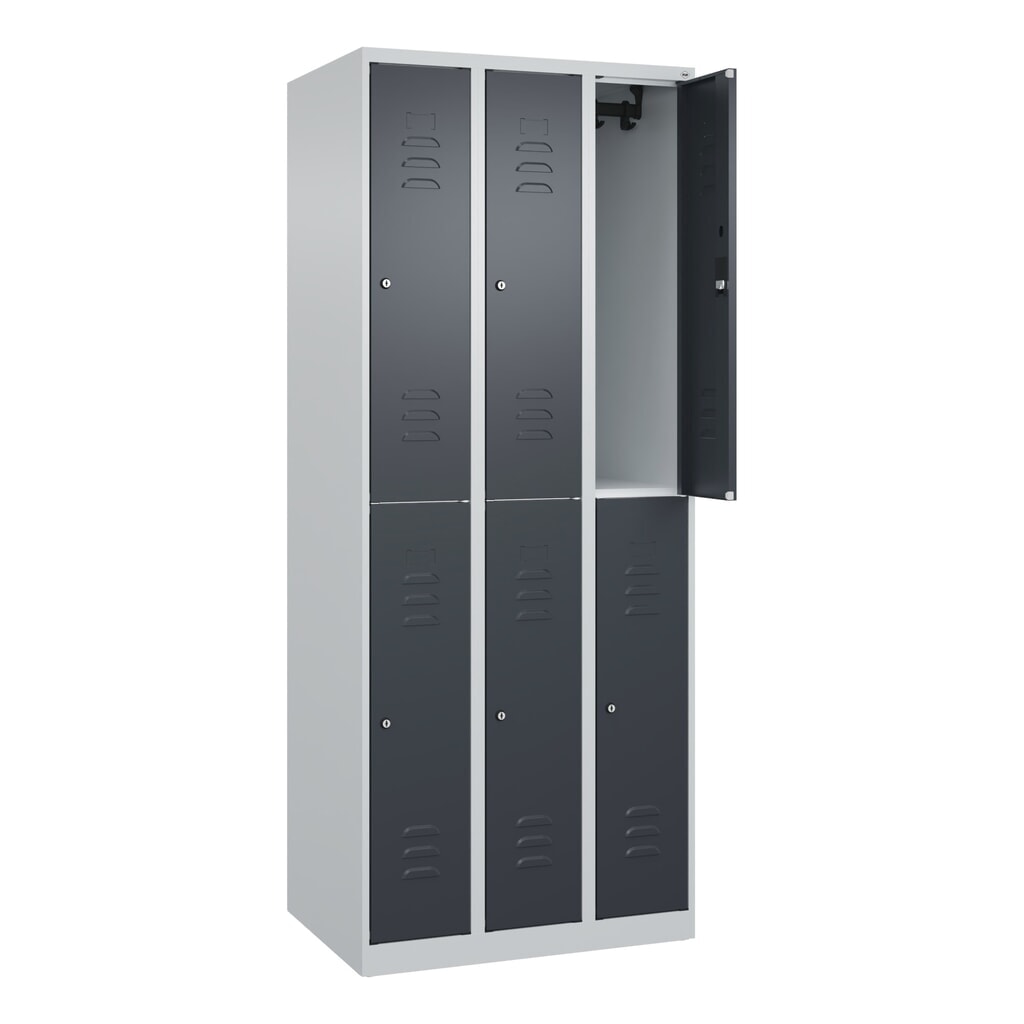 Produktabbildung Nr. 1: C+P Doppelstock-Spind Classic PLUS, 3 Abteile, HxBxT 1.850 x 750 x 500 mm, lichtgrau, anthrazitgrau, Zylinderschloss, 6 Fächer