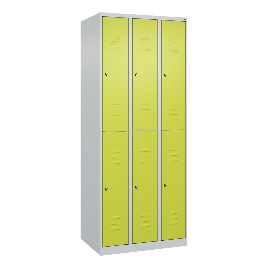 Produktabbildung Nr. 9: C+P Doppelstock-Spind Classic PLUS, 3 Abteile, HxBxT 1.850 x 750 x 500 mm, lichtgrau, clowngrün, Zylinderschloss, 6 Fächer