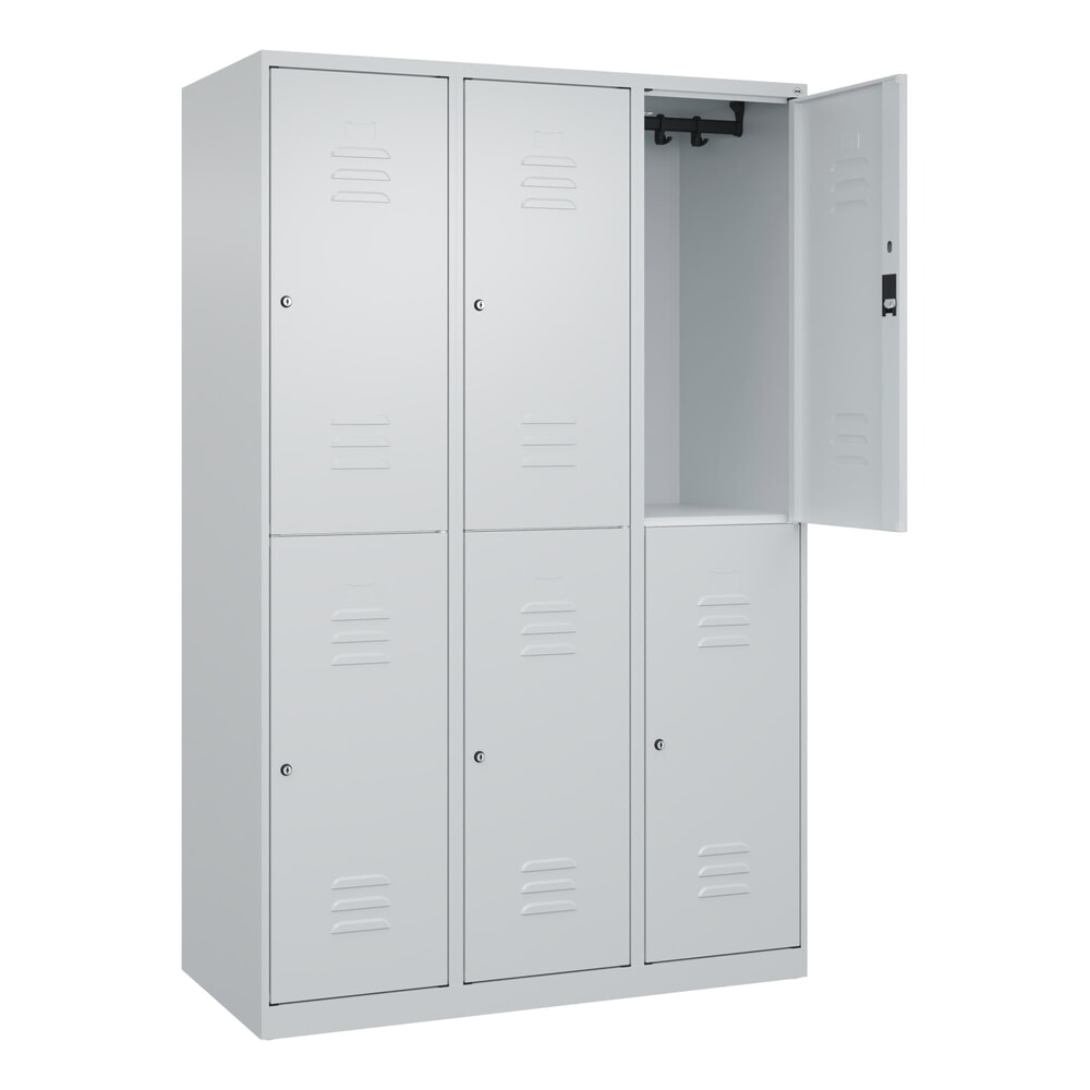 Produktabbildung: C+P Doppelstock-Spind Classic PLUS, 3 Abteile, HxBxT 1.850 x 1.200 x 500 mm, lichtgrau, lichtgrau, Zylinderschloss, 6 Fächer