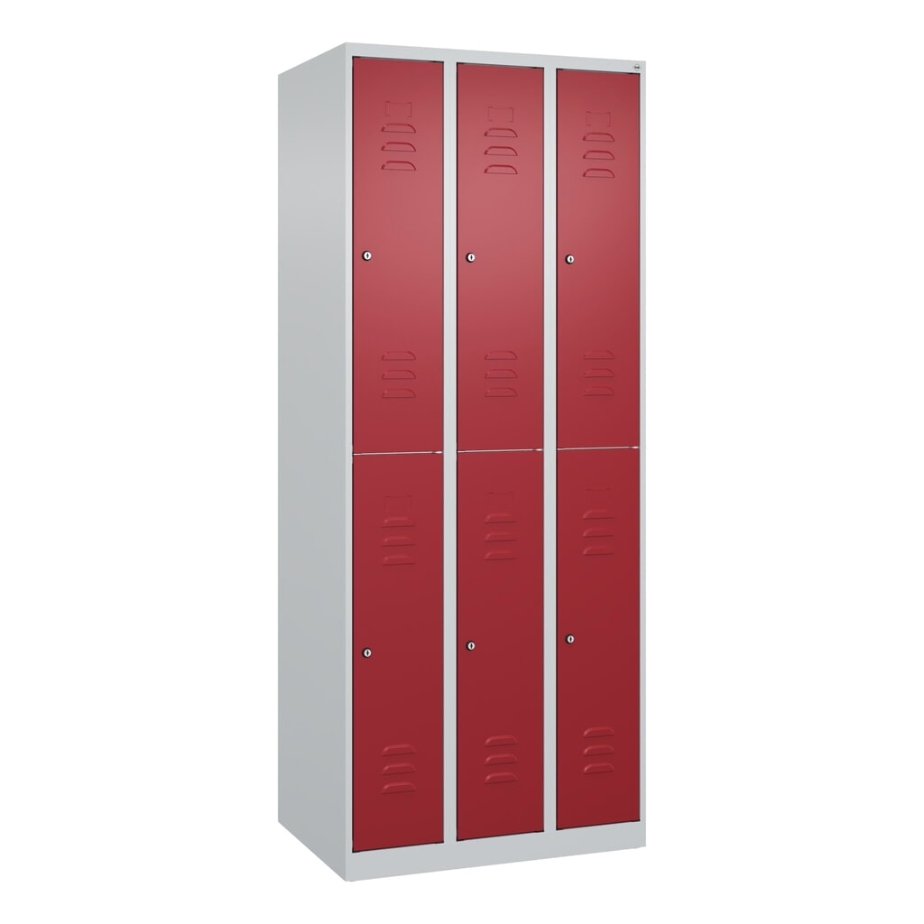 C+P Doppelstock-Spind Classic PLUS, 3 Abteile, HxBxT 1.850 x 750 x 500 mm, lichtgrau, rubinrot, Zylinderschloss, 6 Fächer Produktabbildung Nr. 9: C+P Doppelstock-Spind Classic PLUS, 3 Abteile, HxBxT 1.850 x 750 x 500 mm, lichtgrau, rubinrot, Zylinderschloss, 6 Fächer
