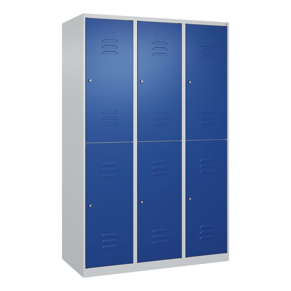 Produktabbildung Nr. 9: C+P Doppelstock-Spind Classic PLUS, 3 Abteile, HxBxT 1.850 x 1.200 x 500 mm, lichtgrau, enzianblau, Zylinderschloss, 6 Fächer