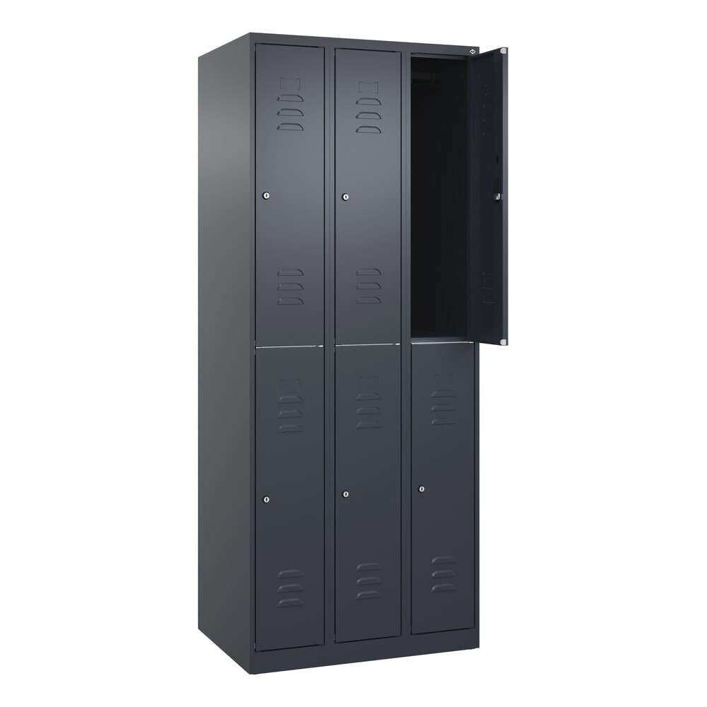 Produktabbildung Nr. 1: C+P Doppelstock-Spind Classic PLUS, 3 Abteile, HxBxT 1.850 x 750 x 500 mm, anthrazitgrau, anthrazitgrau, Zylinderschloss, 6 Fächer