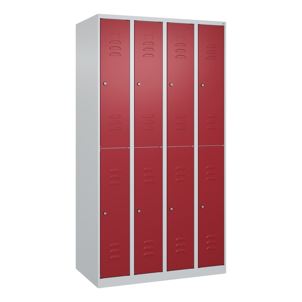 Produktabbildung Nr. 9: C+P Doppelstock-Spind Classic PLUS, 4 Abteile, HxBxT 1.850 x 1.000 x 500 mm, lichtgrau, rubinrot, Zylinderschloss, 8 Fächer