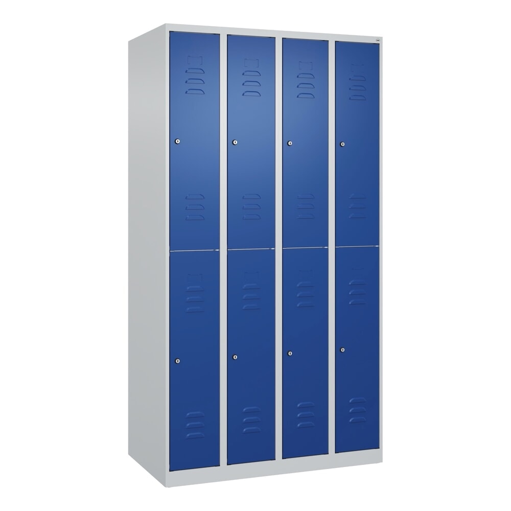 Produktabbildung Nr. 9: C+P Doppelstock-Spind Classic PLUS, 4 Abteile, HxBxT 1.850 x 1.000 x 500 mm, lichtgrau, enzianblau, Zylinderschloss, 8 Fächer