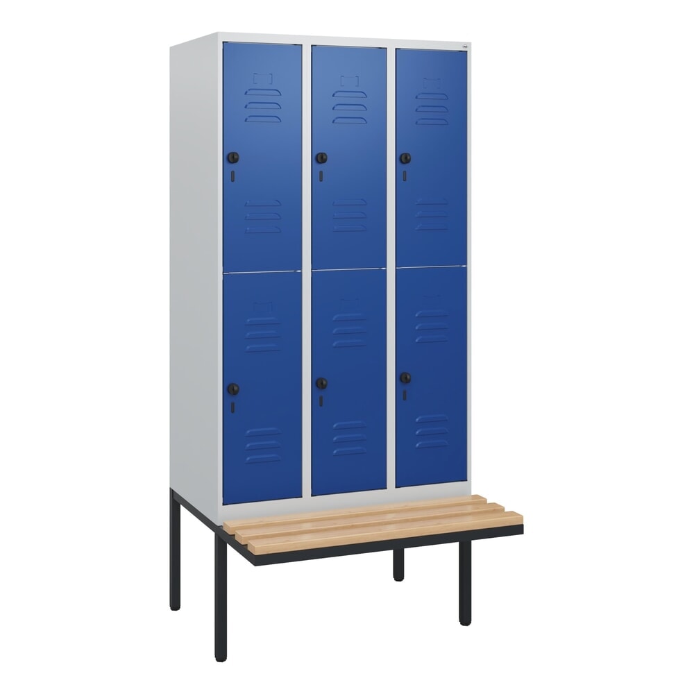 C+P Doppelstock-Spind Classic PLUS, 3 Abteile, HxBxT 1.950 x 900 x 815 mm, für Vorhängeschloss, auskragende Bank aus Buche, lichtgrau, enzianblau Produktabbildung Nr. 9: C+P Doppelstock-Spind Classic PLUS, 3 Abteile, HxBxT 1.950 x 900 x 815 mm, für Vorhängeschloss, auskragende Bank aus Buche, lichtgrau, enzianblau