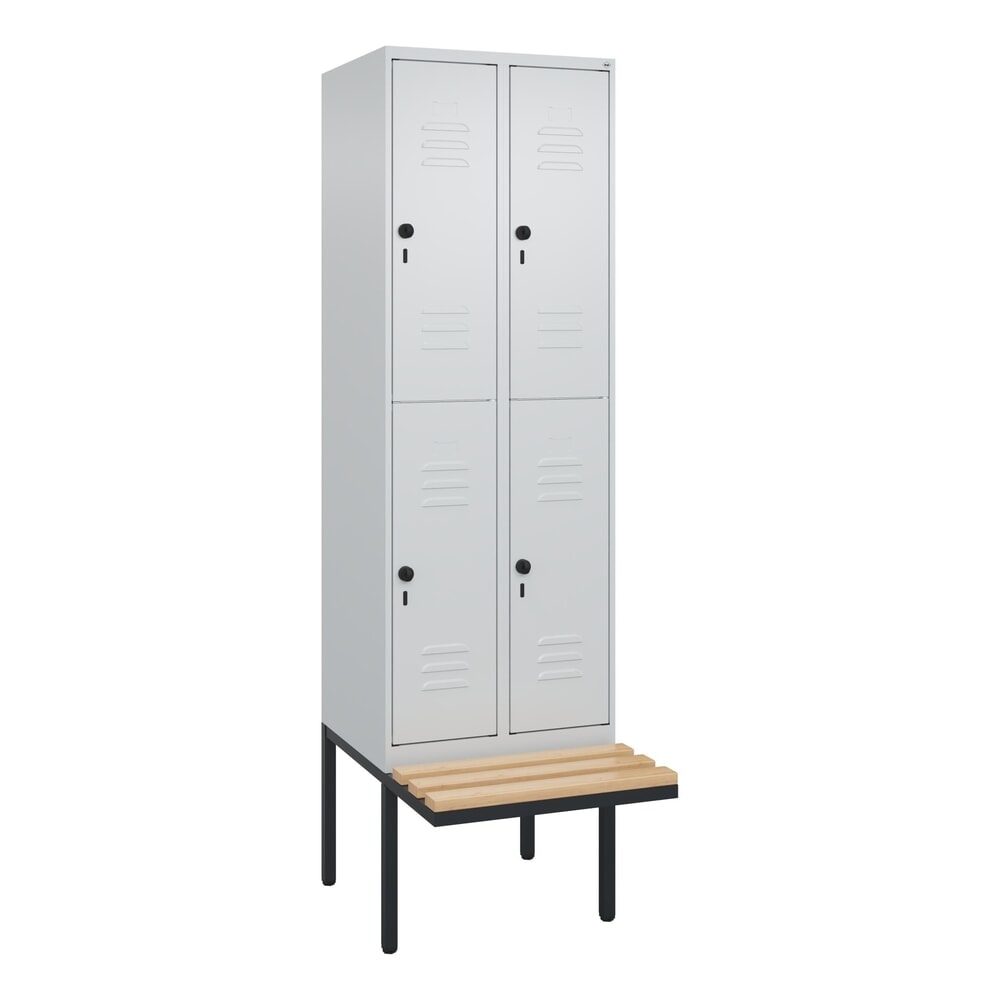 Produktabbildung Nr. 9: C+P Doppelstock-Spind Classic PLUS, 2 Abteile, HxBxT 2.120 x 600 x 815 mm, für Vorhängeschloss, auskragende Bank aus Buche, lichtgrau, lichtgrau