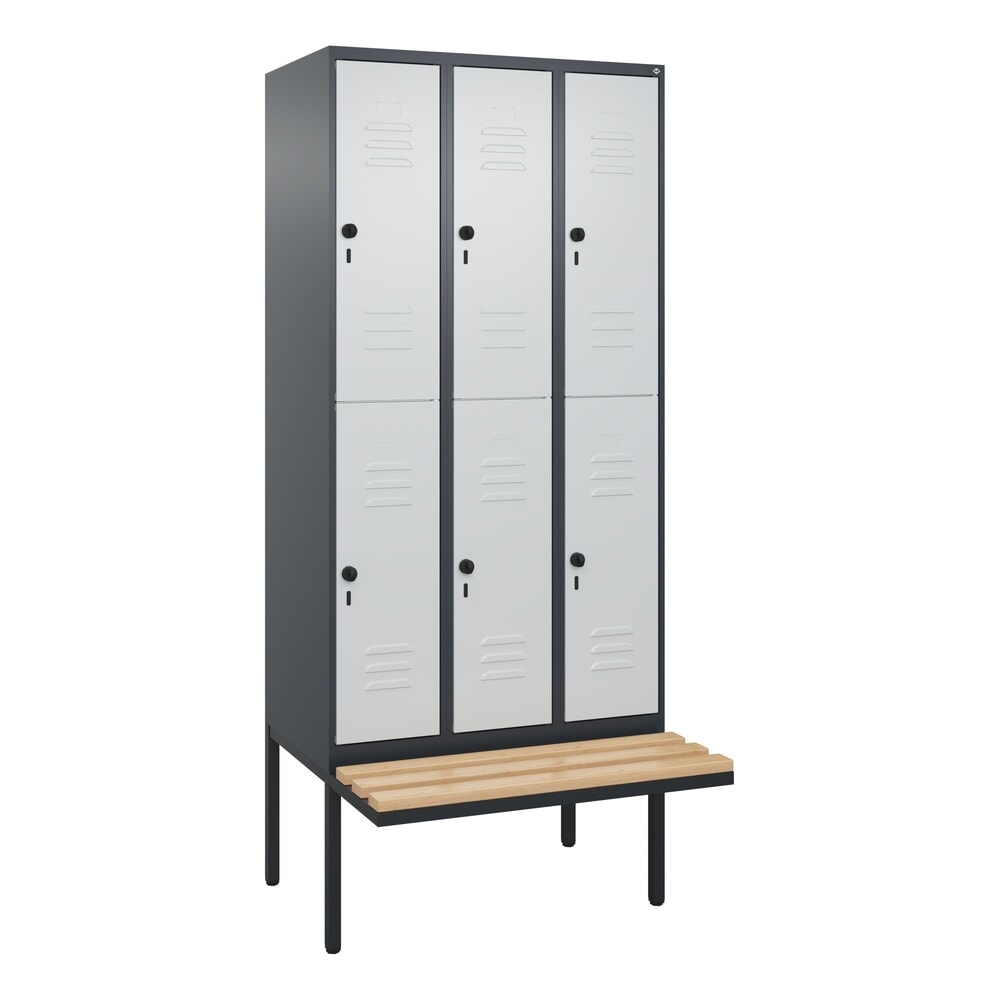 Produktabbildung Nr. 9: C+P Doppelstock-Spind Classic PLUS, 3 Abteile, HxBxT 2.120 x 900 x 815 mm, für Vorhängeschloss, auskragende Bank aus Buche, anthrazitgrau, lichtgrau