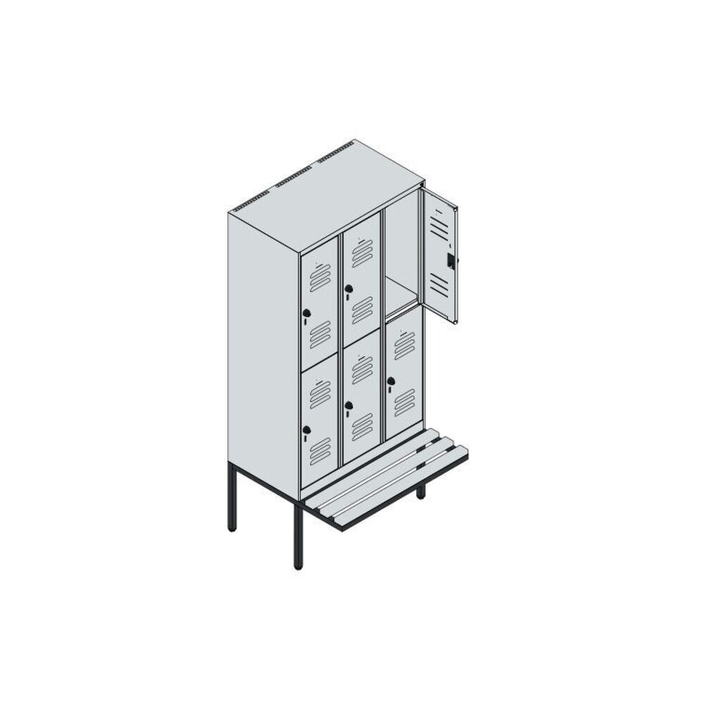 C+P Doppelstock-Spind Classic PLUS, 3 Abteile, HxBxT 1.950 x 900 x 815 mm, für Vorhängeschloss, auskragende Bank aus Buche, lichtgrau, rubinrot Produktabbildung Nr. 9: C+P Doppelstock-Spind Classic PLUS, 3 Abteile, HxBxT 1.950 x 900 x 815 mm, für Vorhängeschloss, auskragende Bank aus Buche, lichtgrau, rubinrot