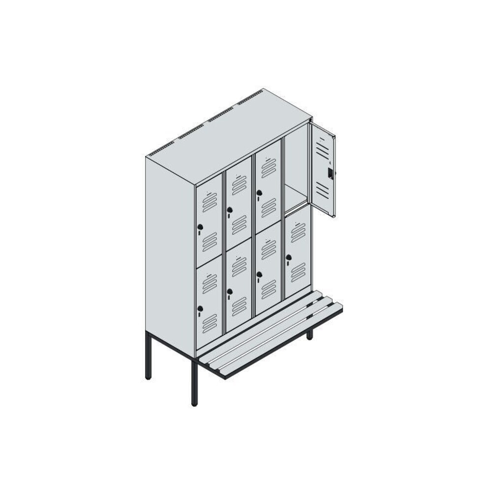 Produktabbildung Nr. 8: C+P Doppelstock-Spind Classic PLUS, 4 Abteile, HxBxT 1.950 x 1.200 x 815 mm, Zylinderschloss, auskragende Bank aus Kunststoff, lichtgrau, rubinrot